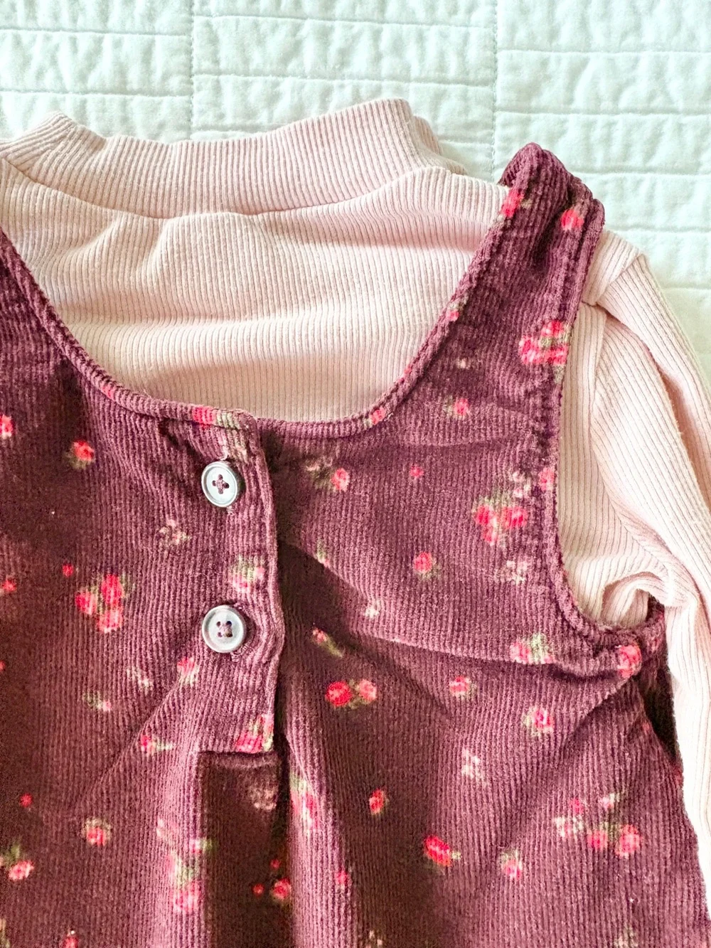 Old Navy Burgundy Floral Corduroy Dress with Light Pink Long-Sleeve Top Size 2T